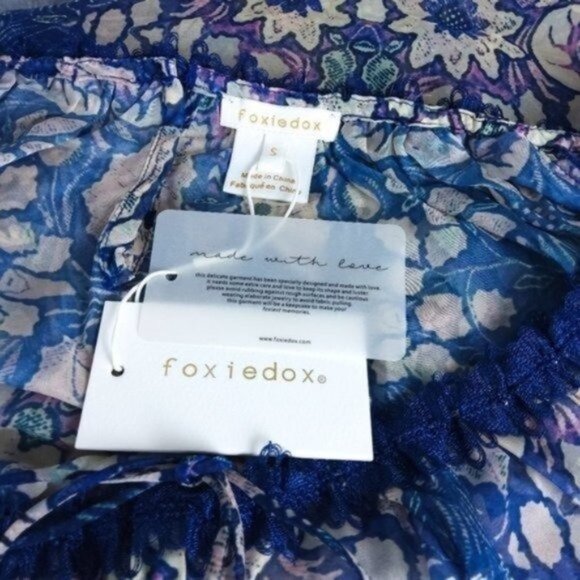 Foxiedox Floral Off The Shoulder Boho Blouse Blue Size Small - Picture 6 of 7
